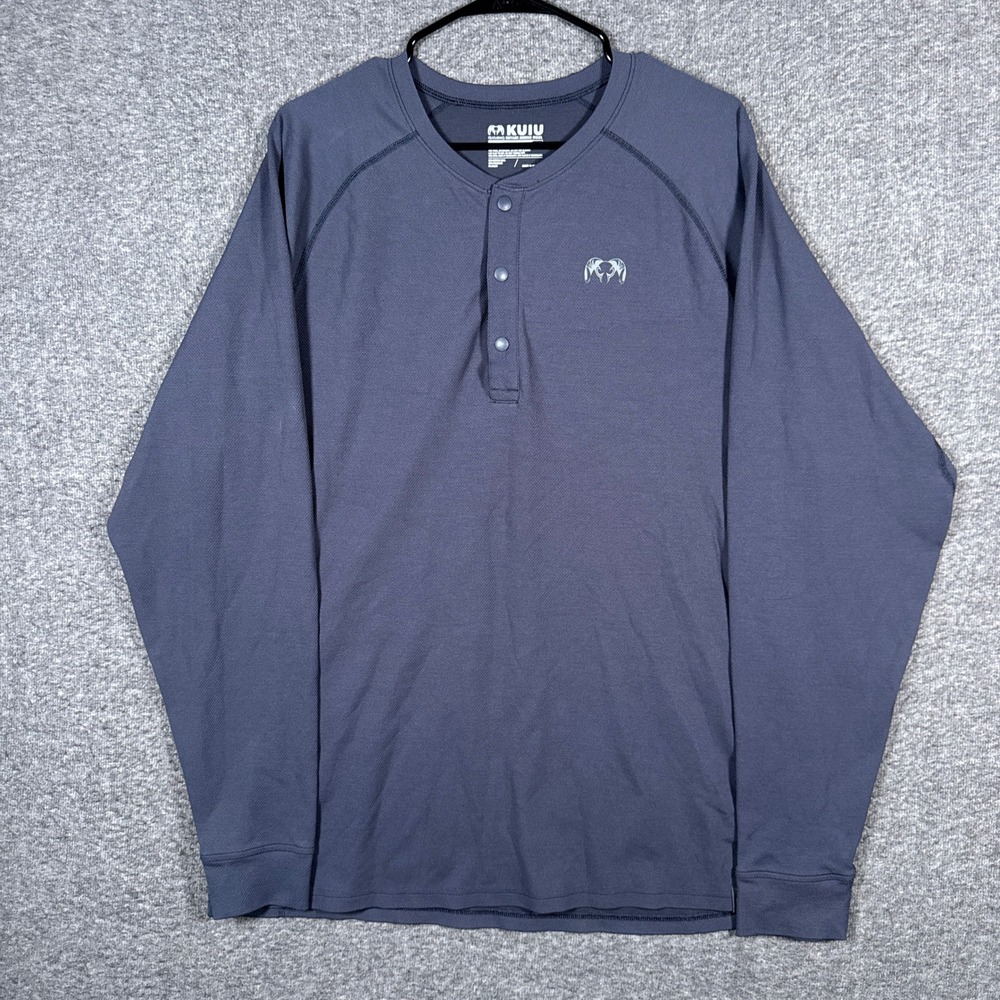 Kuiu Henley Shirt Mens XXL Blue Pro 200 Nuyarn Merino Wool Long Sleeve Hunting